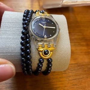 Swatch watch with onyx bead strap